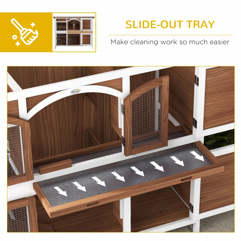 Wooden Two-Tier Pet Hutch - Openable Roof, Slide-Out Tray (Natural)