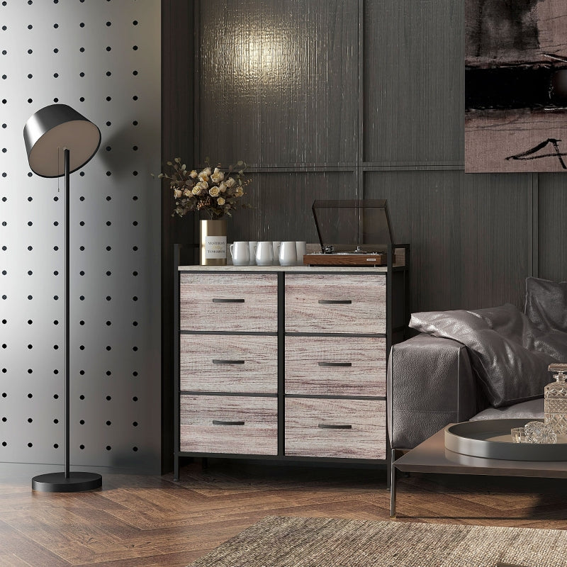 Grey Rustic 6-Drawer Fabric Chest