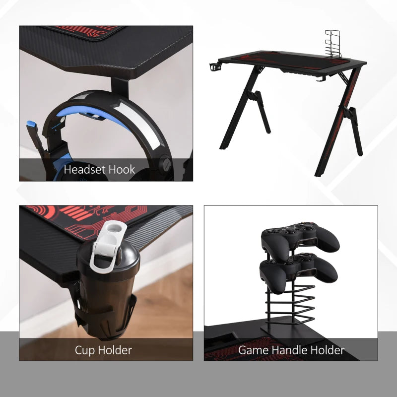 Black Gaming Desk with Game Handle Holder and Cupholder