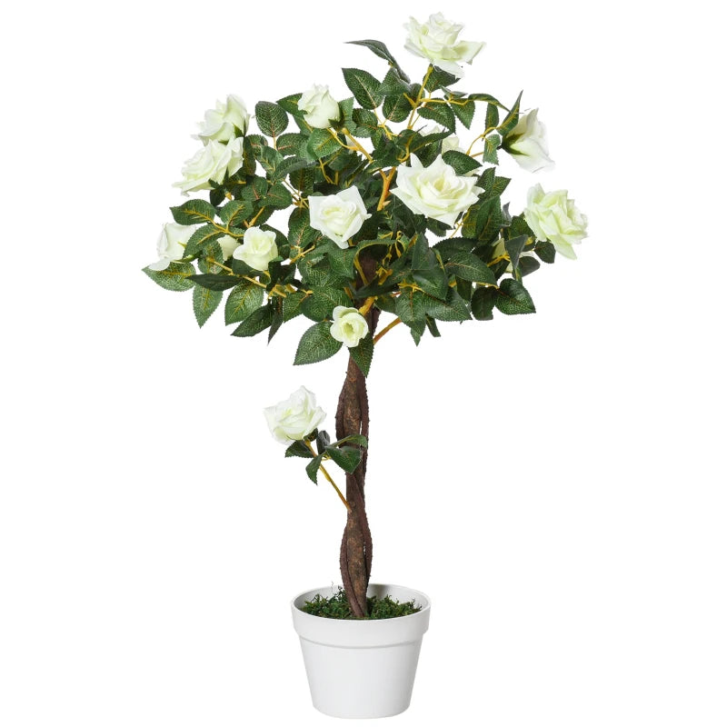 White Rose Artificial Plant in Pot - Indoor Outdoor Home Decor, 90cm