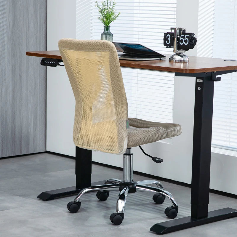 Beige Mesh Office Chair with Adjustable Height and Swivel Wheels