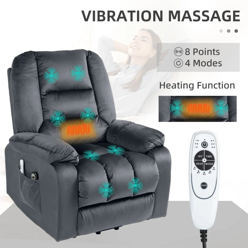 Grey Massage Recliner Chair with Heat and 8 Massage Points