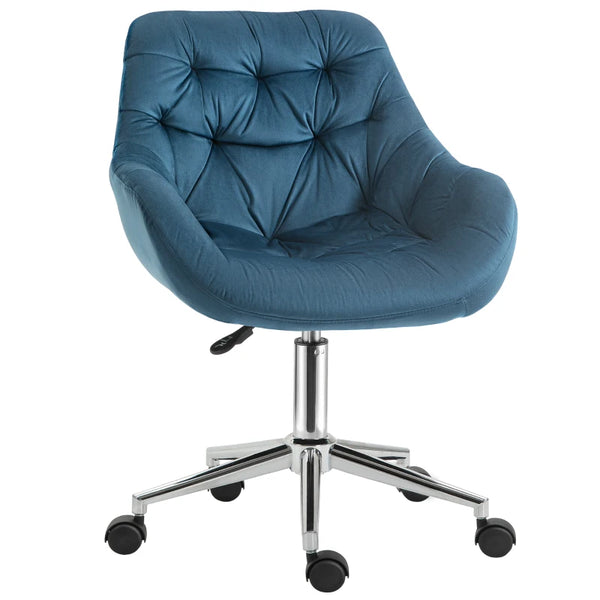 Blue Velvet Ergonomic Office Chair with Adjustable Height and Support