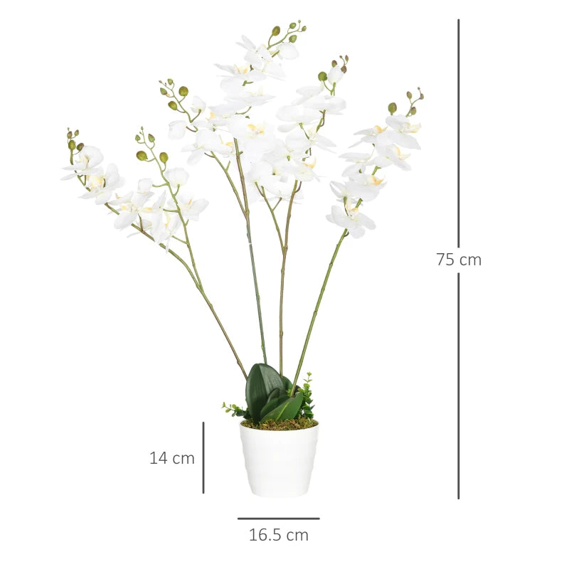 White Artificial Orchid Plant in Pot - Home Decor Wedding Flowers, 17x17x14cm