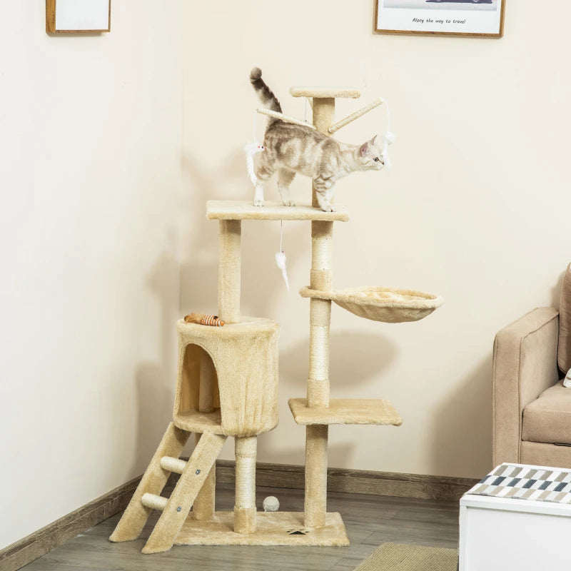 Beige Cat Climbing Tower with Scratching Post - 135cm