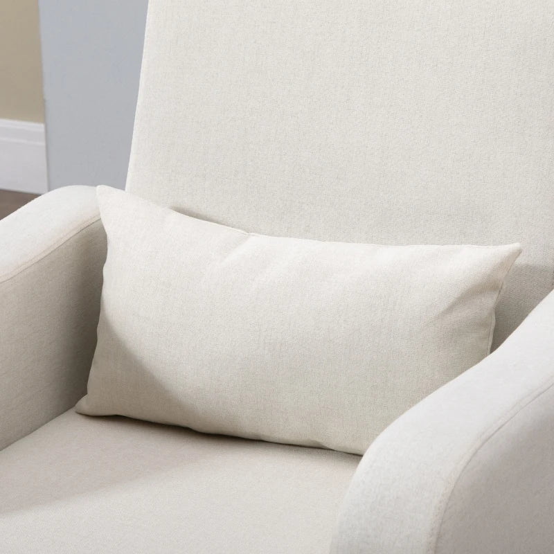 Cream Linen Armchair with Wooden Frame