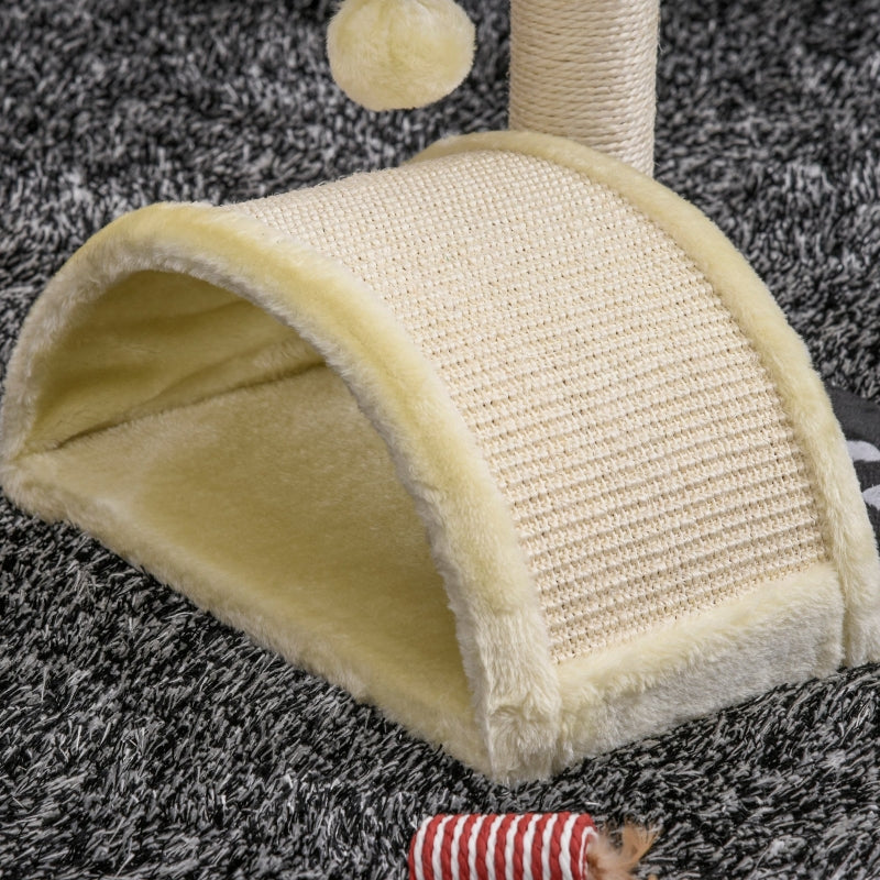 Beige Cat Tree Scratching Post with Hanging Ball