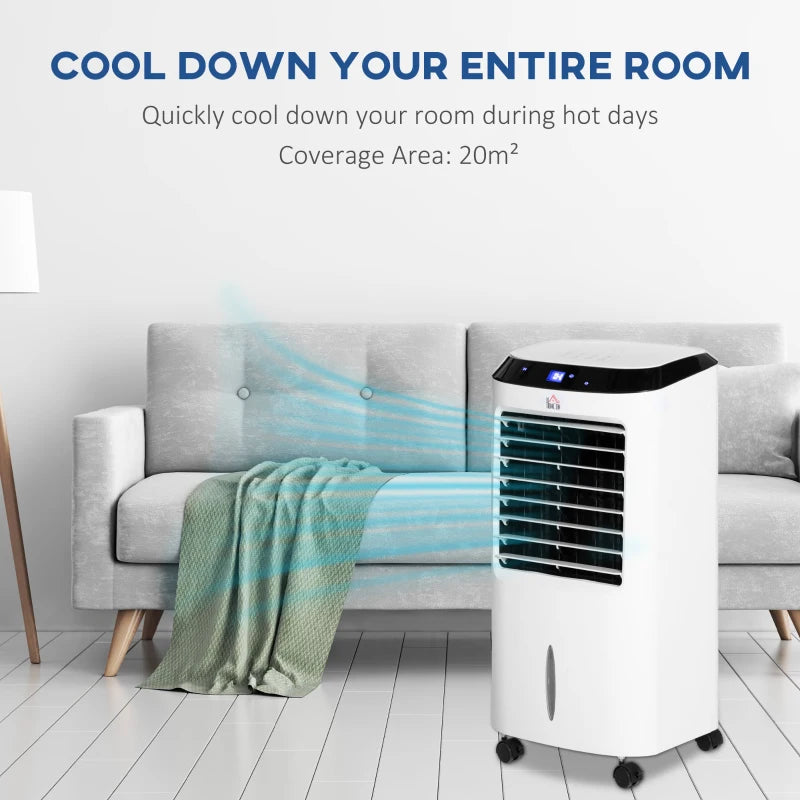 White Portable Evaporative Air Cooler with Anion Ice Cooling and Humidifier