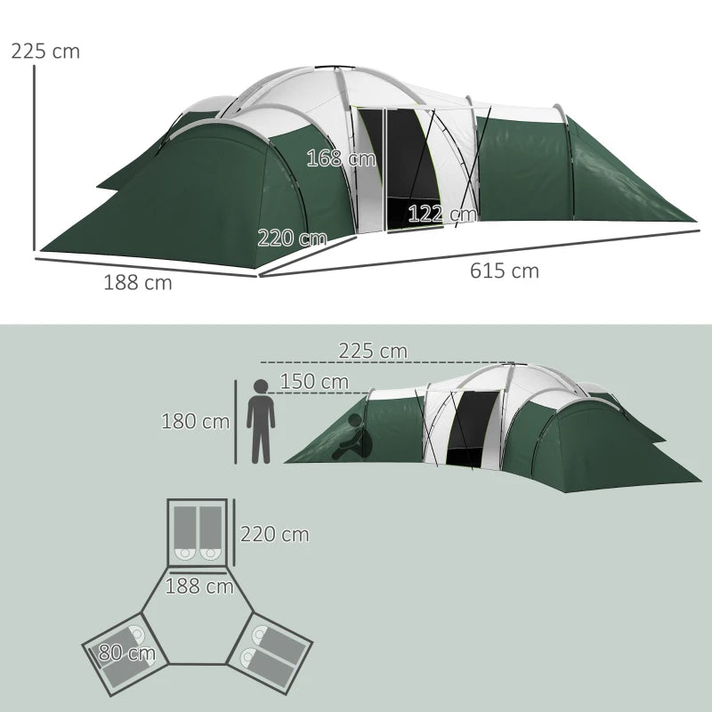 Spacious 6-9 Person Tent with Bedrooms and Living Room, Accessories Included - Blue