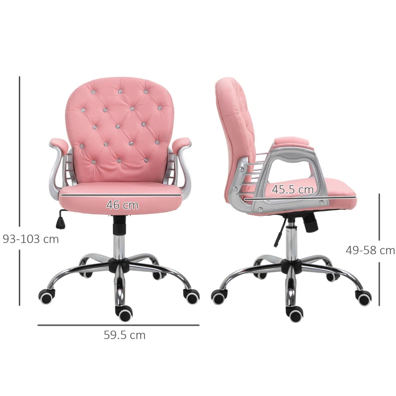 Vinsetto Pink Ergonomic Office Chair with Swivel Base & Castor Wheels