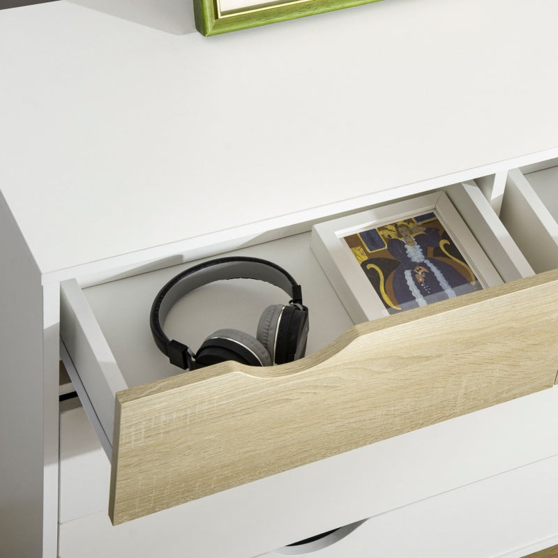 Modern White 5-Drawer Chest with Tapered Legs and Groove Handles