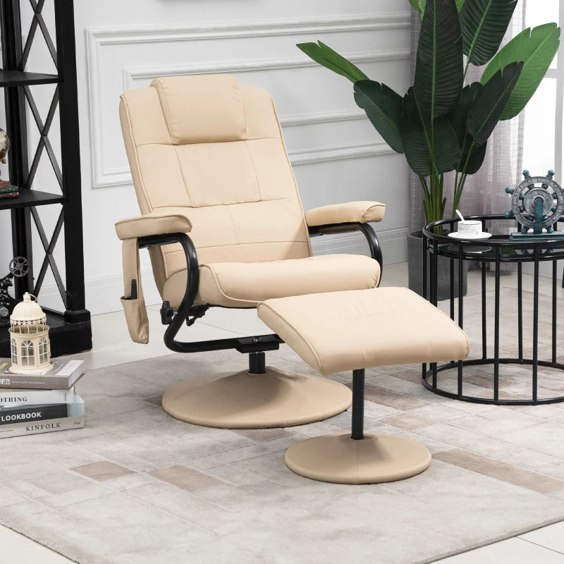 Cream Manual Reclining Armchair with Massage Function and Ottoman