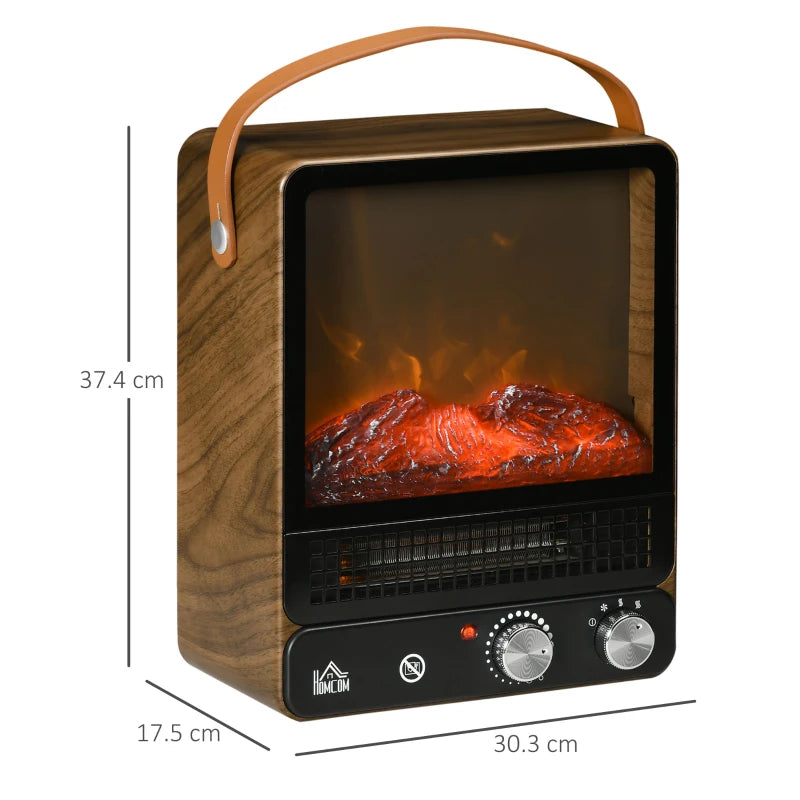Electric Fireplace Heater, Realistic Flame Effect, Dark Walnut