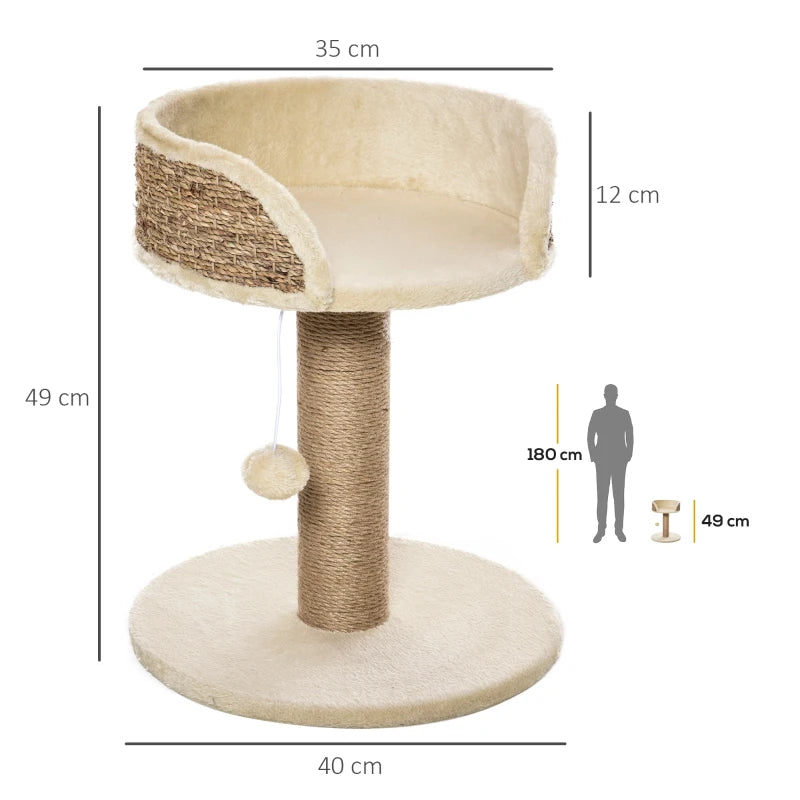 Beige Cat Tree Scratching Post with Dangling Ball