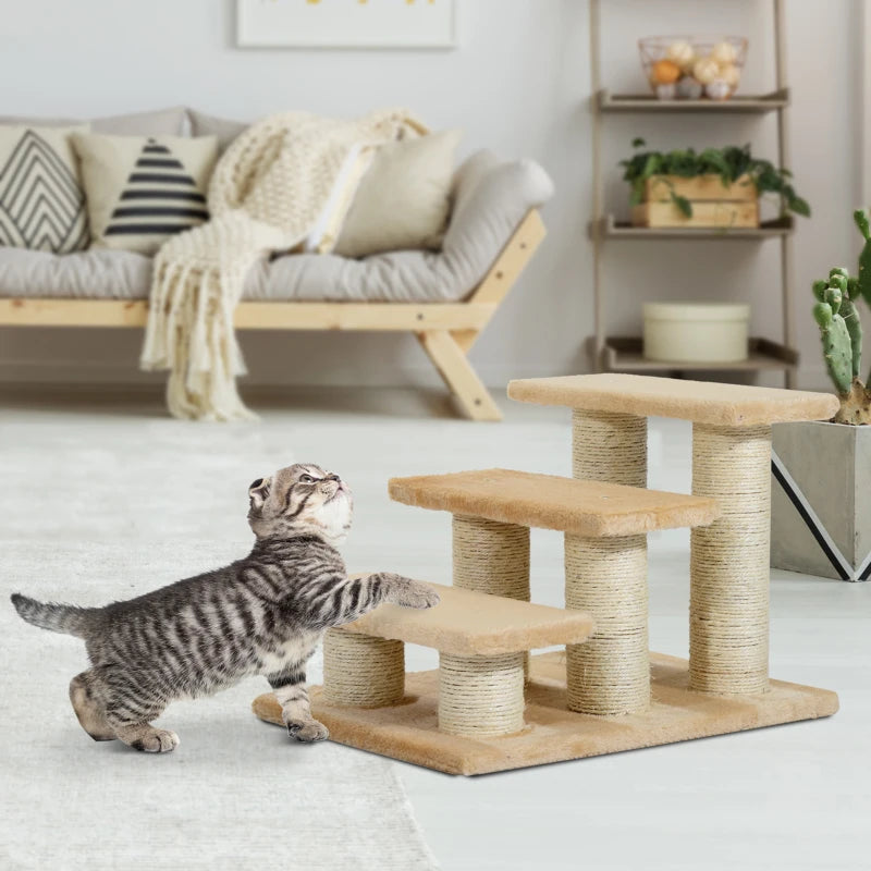 Beige 3-Tier Cat Scratch Stair Tree