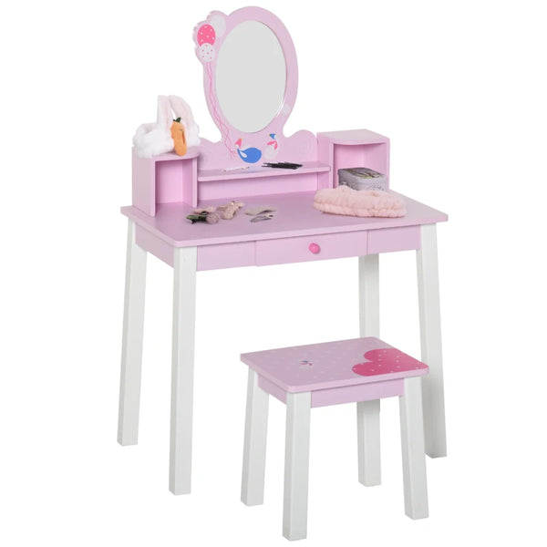 Kids Pink Wooden Dressing Table Set