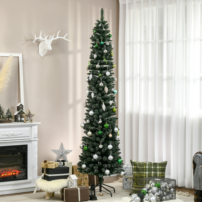 7.5FT Snow-Dipped Green Christmas Pencil Tree with Foldable Stand