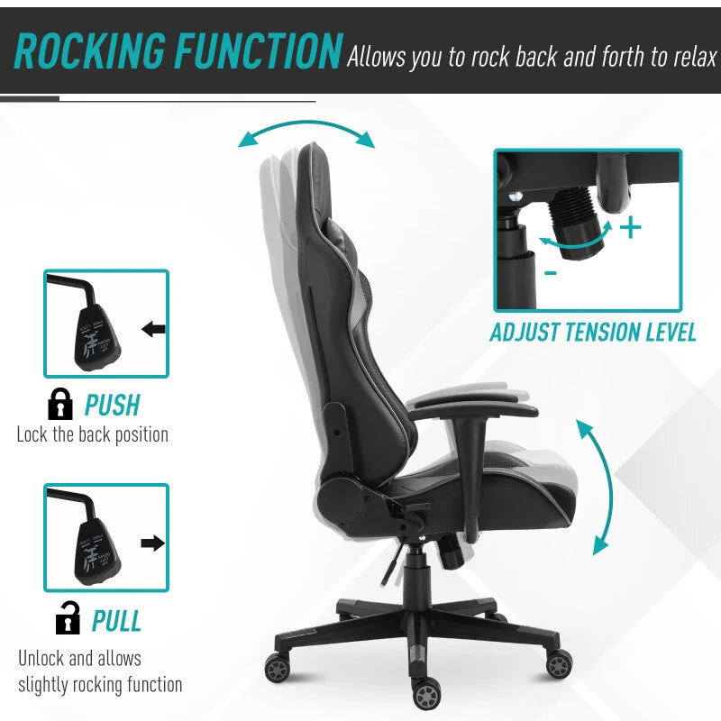 Black High Back Gaming Chair with Head Pillow and Lumbar Support