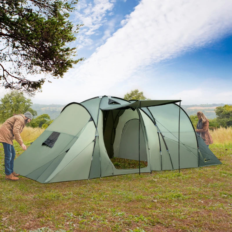 5-Person Two-Bedroom Tunnel Camping Tent in Green with Rainfly and Carry Bag