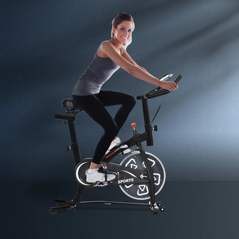 Black Indoor Exercise Bike with Adjustable Resistance and LCD Monitor