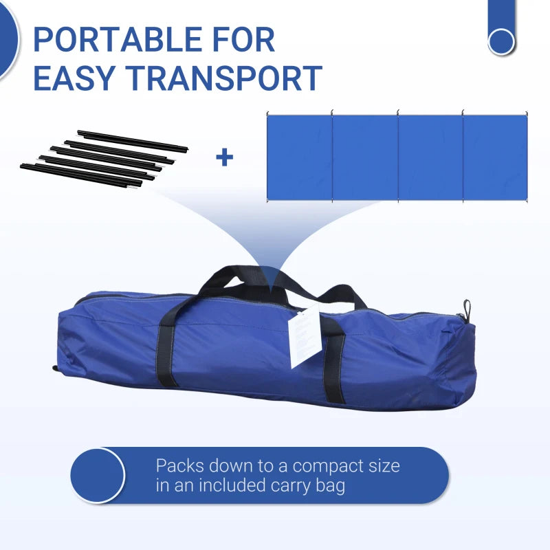 Portable Blue Camping Windbreak with Carry Bag, Steel Poles - 450cm x 150cm