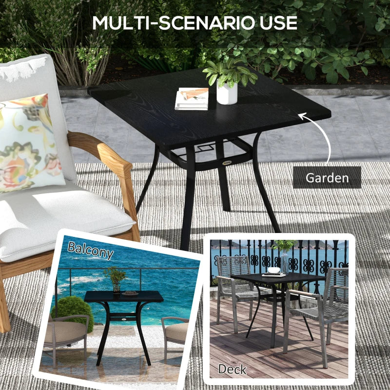 Black 4-Seater Steel Garden Table with Parasol Hole