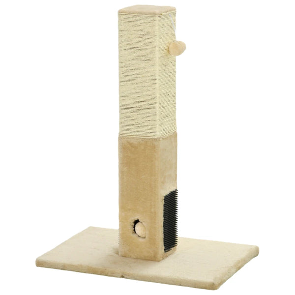 Beige Jute Cat Scratching Post with Hanging Toy