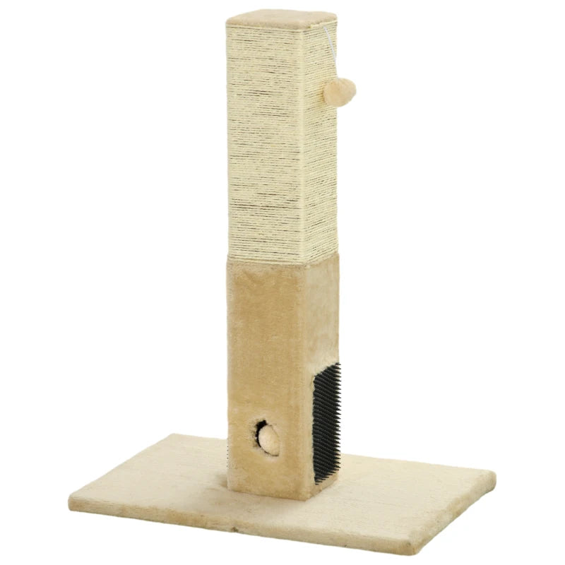 Beige Jute Cat Scratching Post with Hanging Toy