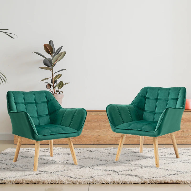 Green Modern Armchair Set with Wide Arms and Slanted Back