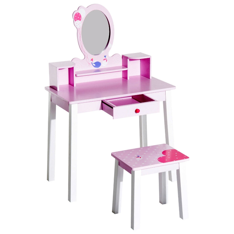 Kids Pink Wooden Dressing Table Set