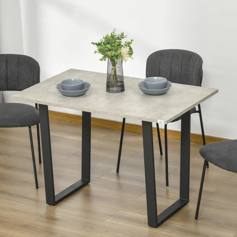 Light Grey Cement Effect Dining Table for 4, U-Shaped Metal Legs