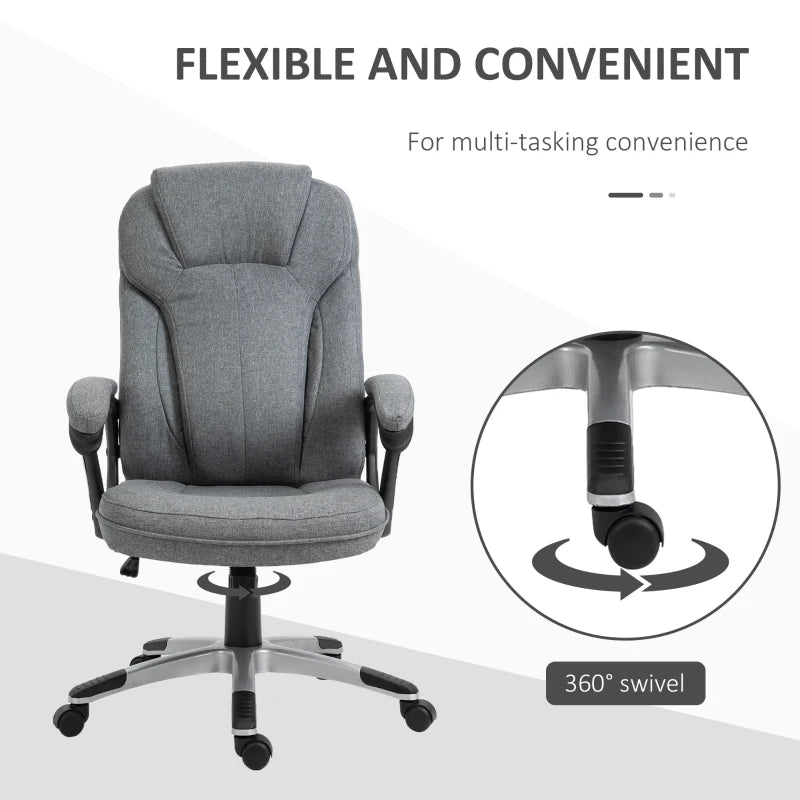 Grey Linen Office Chair with Adjustable Height and Swivel Wheels