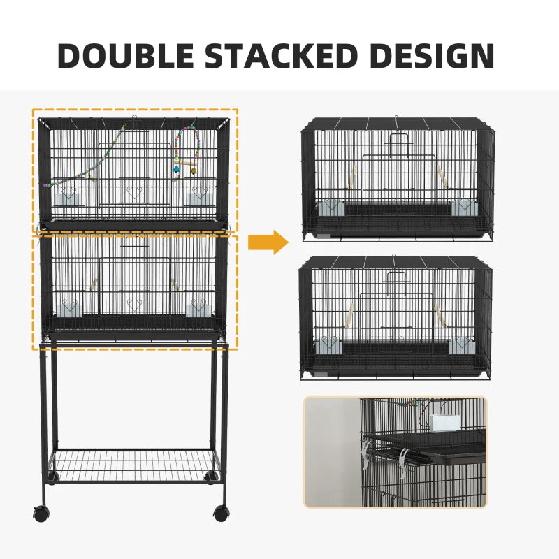 Black Two-Tier Bird Cage with Stand for Small Birds