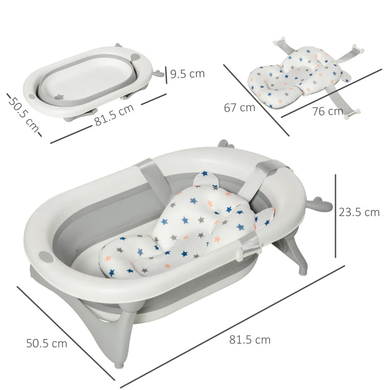 Foldable Baby Bathtub Set - Offwhite, Thermostatic Water Plug, Non-Slip Support, Cushion Pad