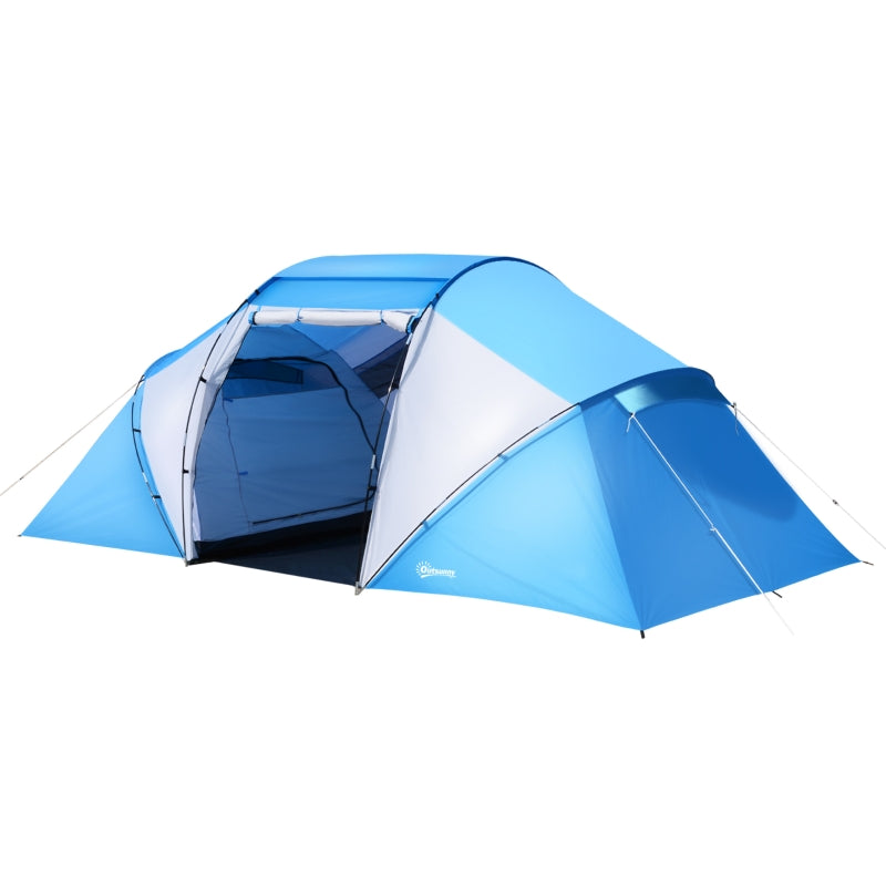 6-Person Blue & White UV Protection Camping Tunnel Tent