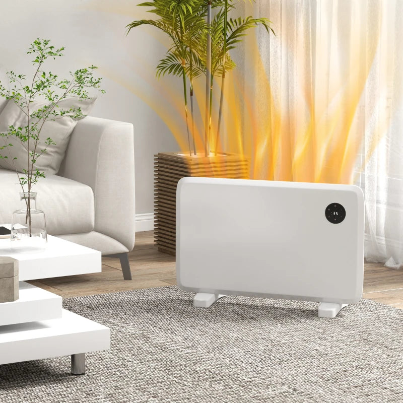 1200W White Electric Convector Heater, Freestanding/Wall Mounted, Adjustable Thermostat & Timer