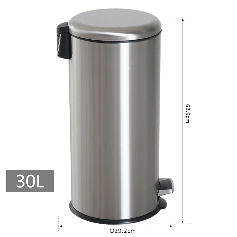 Silver Stainless Steel 30L Foot Pedal Kitchen Bin