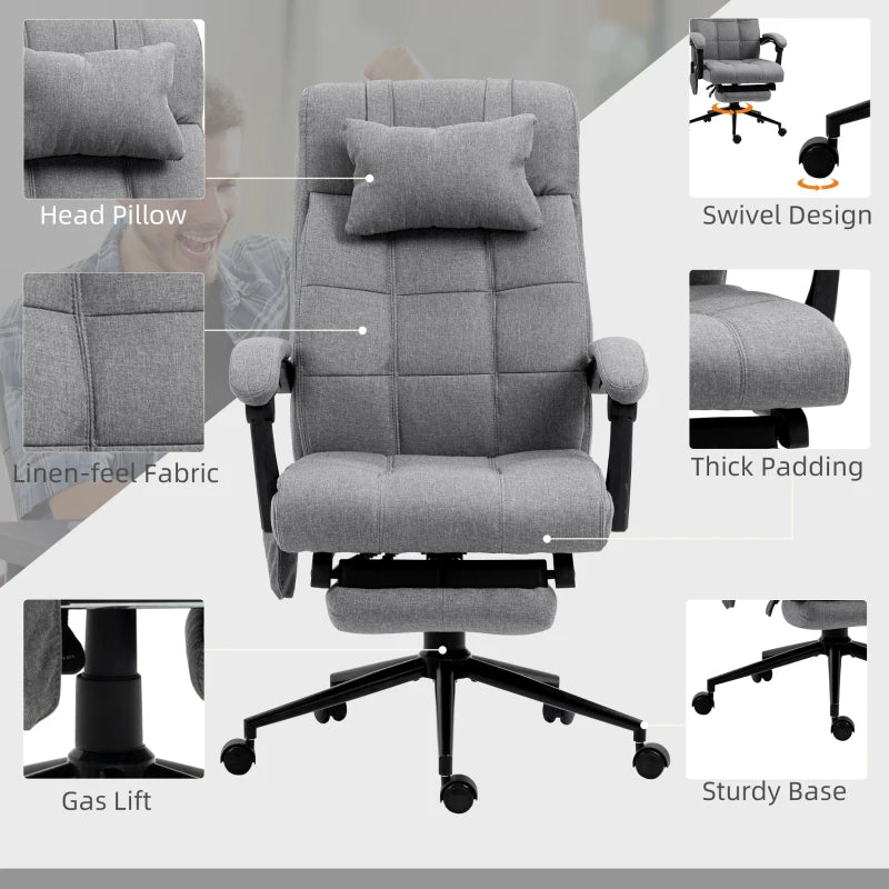 Grey Fabric Vibration Massage Office Chair with Heat & Footrest