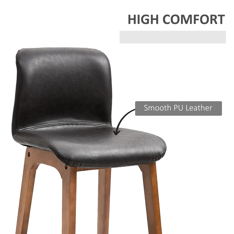 Modern Black PU Leather Bar Stools Set of 2 with Wooden Frame