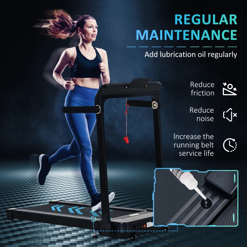 Compact Black Folding Treadmill, 1.85HP, 12KM/H Speed, LED Display