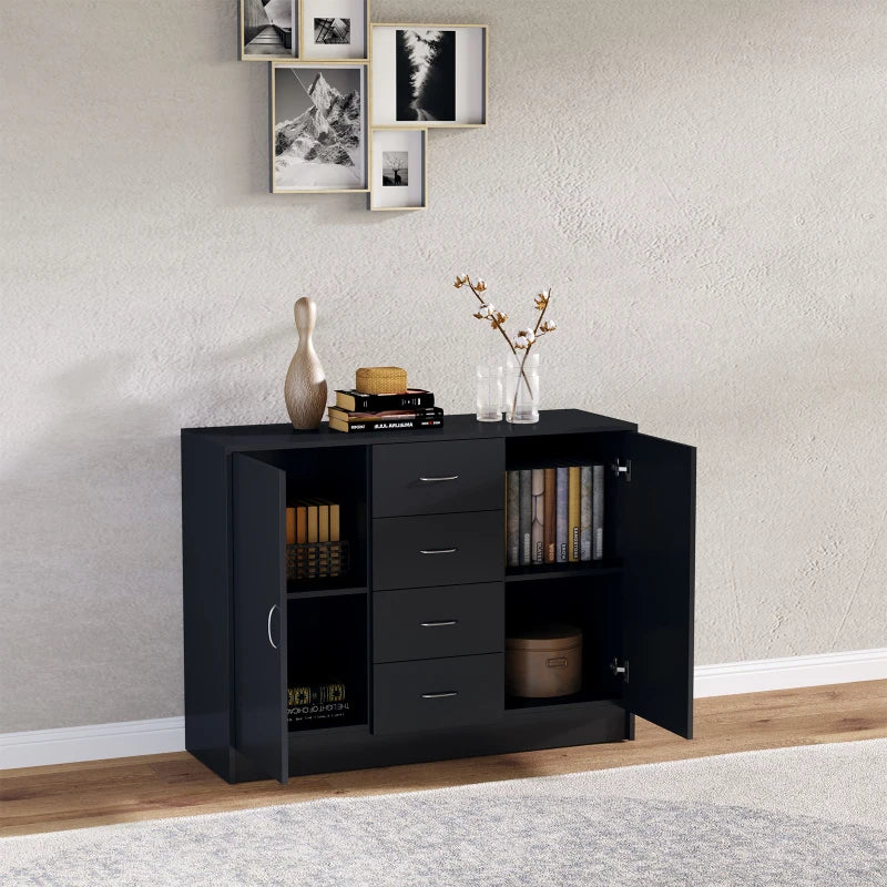 Black Sideboard Storage Cabinet with Doors and Drawers