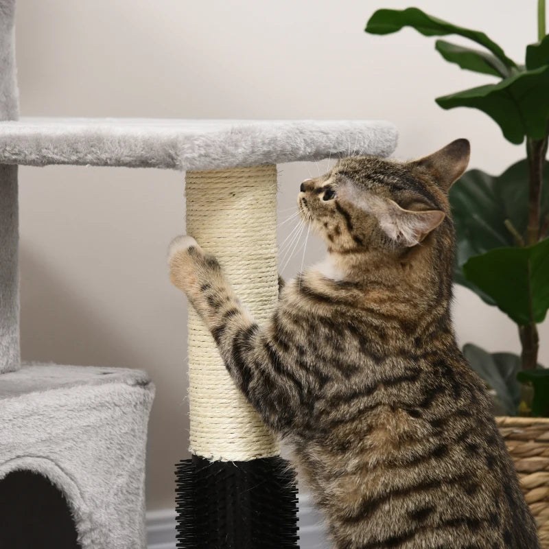 Grey Cat Climbing Tower with Scratching Post & Toys - 48x48x85cm