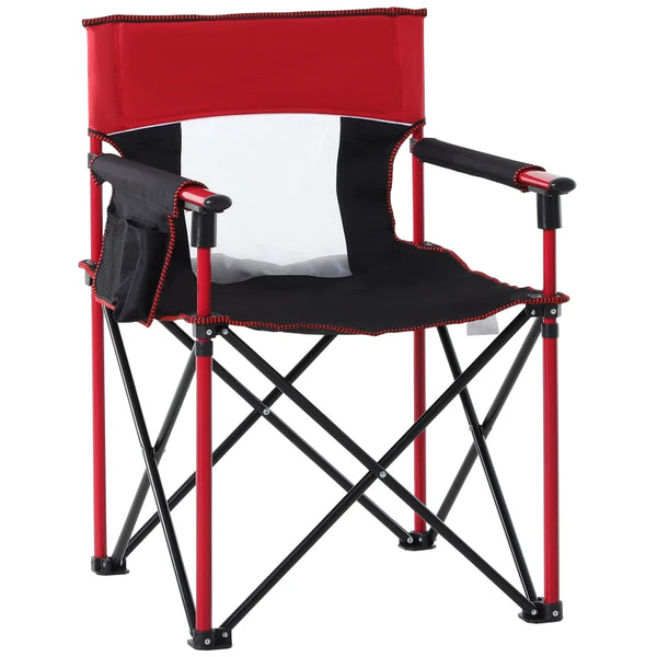 Red Folding Camping Chair with Cup Holder and Phone Pocket