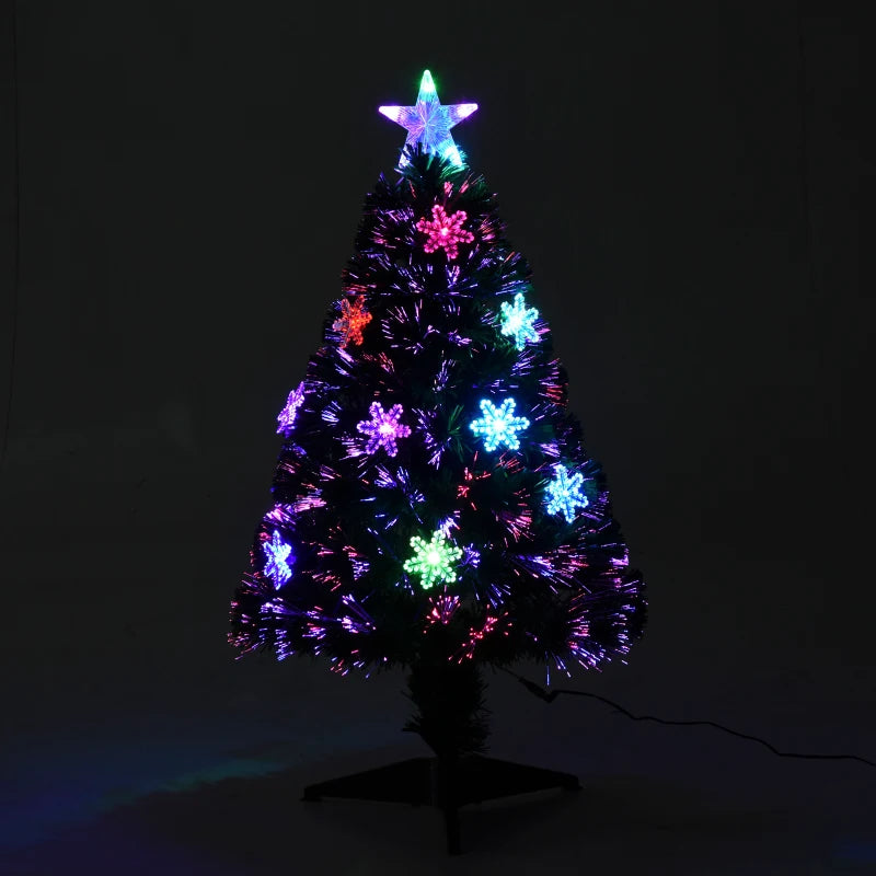 Green Fibre Optic Christmas Tree with Colourful LED Lights and Snowflake Ornaments