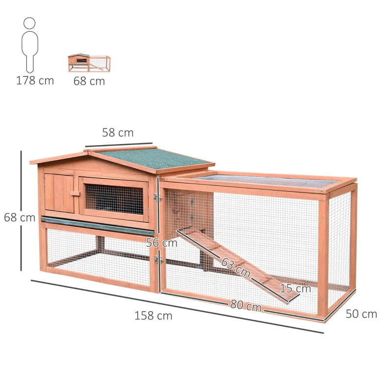 Wooden 2-Tier Rabbit Hutch with Run, Outdoor Garden House, 85x24x57cm, Brown