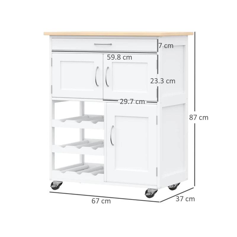 White Kitchen Trolley with Wine Rack and Storage