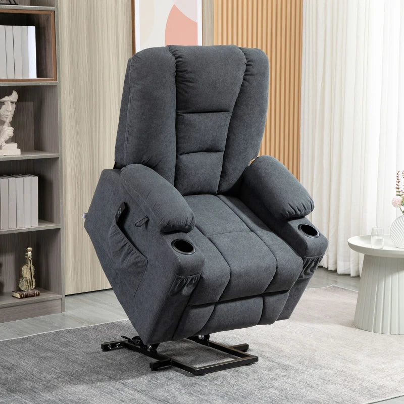 Charcoal Grey Elderly Lift Chair with Remote Control and Storage