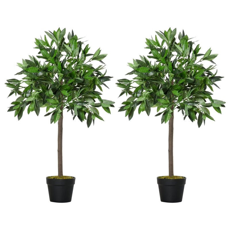 Set of 2 90cm Green Artificial Bay Laurel Topiary Trees with Pot - Indoor/Outdoor Decor