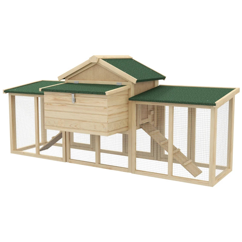 Wooden Chicken Coop with Run and Nesting Box - Large, 204 x 85 x 93cm (Brown)