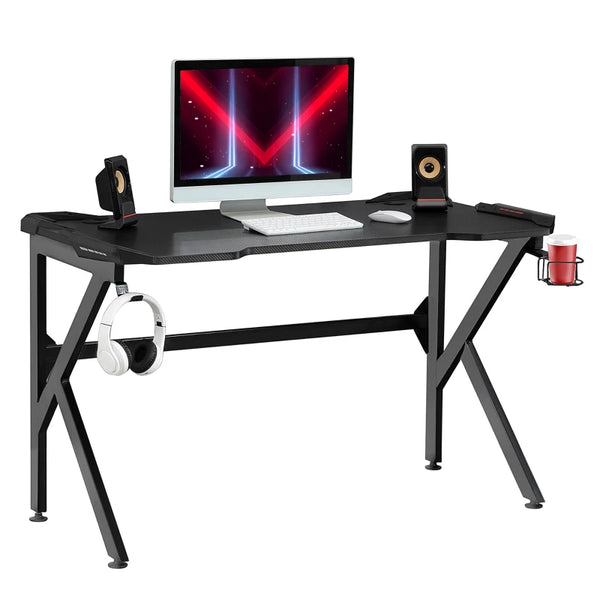 Adjustable Gaming Desk with Cup Holder and Headphone Hook - Black